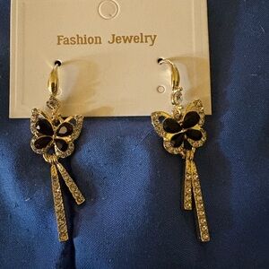 Elegant Gold and Black Butterfly Earrings